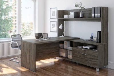 Walnut Gray 71" x 71" L-Shaped Office Desk with Hutch
